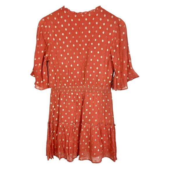 NWT Anthropologie Raga Kenna Polka Dot Tiered Mini Dress Dusty Pink Metallic S - Picture 10 of 10